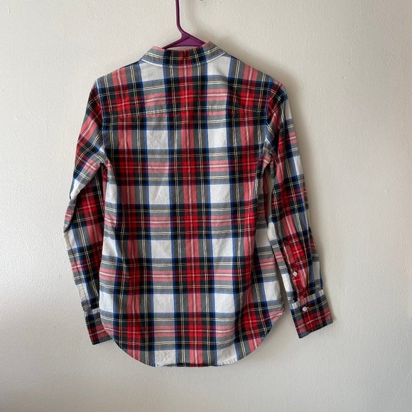 J. Crew | Red/White/Black Tartan Plaid Long-Sleeved Button-Down Shirt Sz 0 - Picture 5 of 6